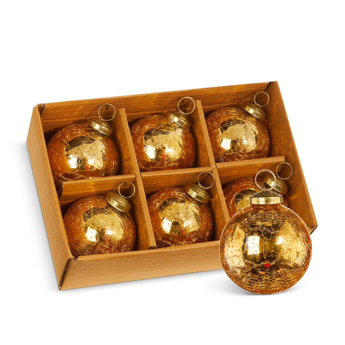 BOX OF GOLD CRACKLE BALL HANGING ORNAMENTS