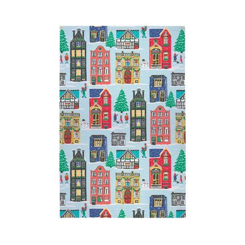 Next Slide   Ulster Weavers Recycled Cotton Blend Tea Towel - Christmas Houses (Blue)