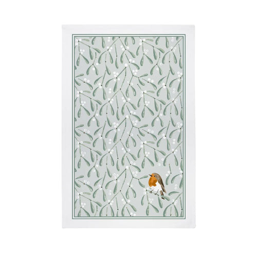 Ulster Weavers Recycled Cotton Blend Tea Towel - Mistletoe & Robin (Beige)