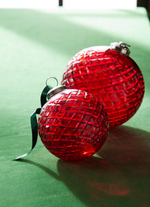 Red Diamond Cut Ball Hanging Ornament