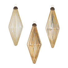 Load image into Gallery viewer, Glittered Diamond Ribbed Gold Toned Glass Christmas Hanging Ornaments Set of 3