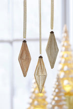 Load image into Gallery viewer, Glittered Diamond Ribbed Gold Toned Glass Christmas Hanging Ornaments Set of 3