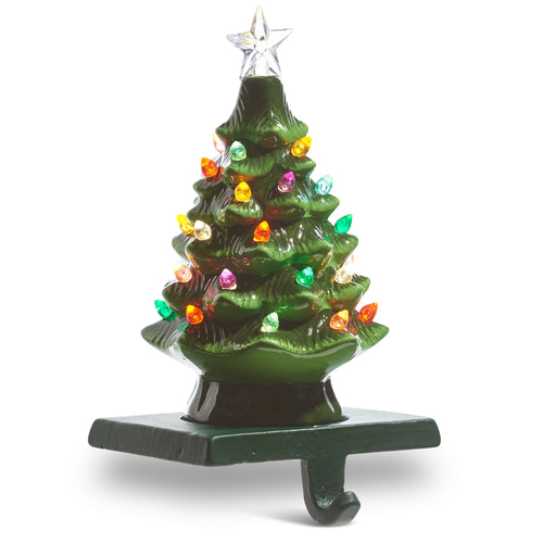 Vintage Green Lighted Tree Stocking Holder