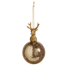 Load image into Gallery viewer, Reindeer Head Textured Gold Ball Hanging Ornament