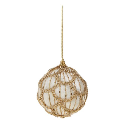 Jeweled White Velvet Ball Hanging Bauble