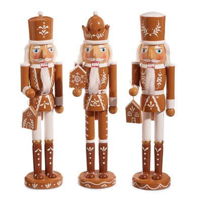 Brown and White Wooden Gingerbread Nutcracker Christmas Decoration