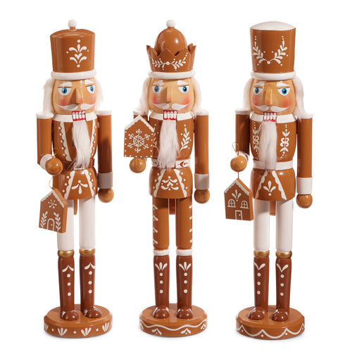 Brown and White Wooden Gingerbread Nutcracker Christmas Decoration