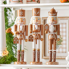 Load image into Gallery viewer, Brown and White Wooden Gingerbread Nutcracker Christmas Decoration