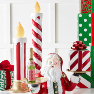 Large Red and White Swirl Battery Operated Christmas Candle Decoration