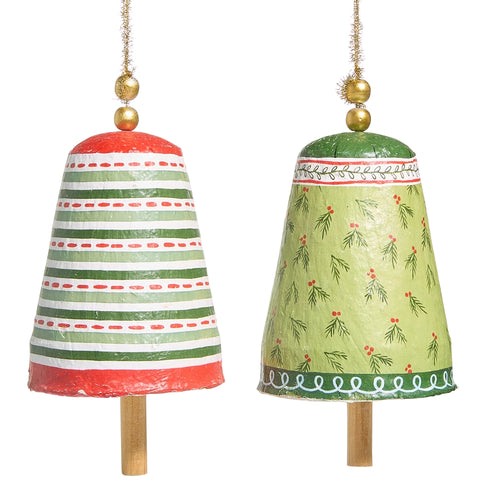 Pattern Christmas Paper Mache Bell Ornament