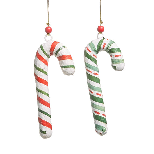 Pattern Christmas Paper Mache Candy Cane Ornament