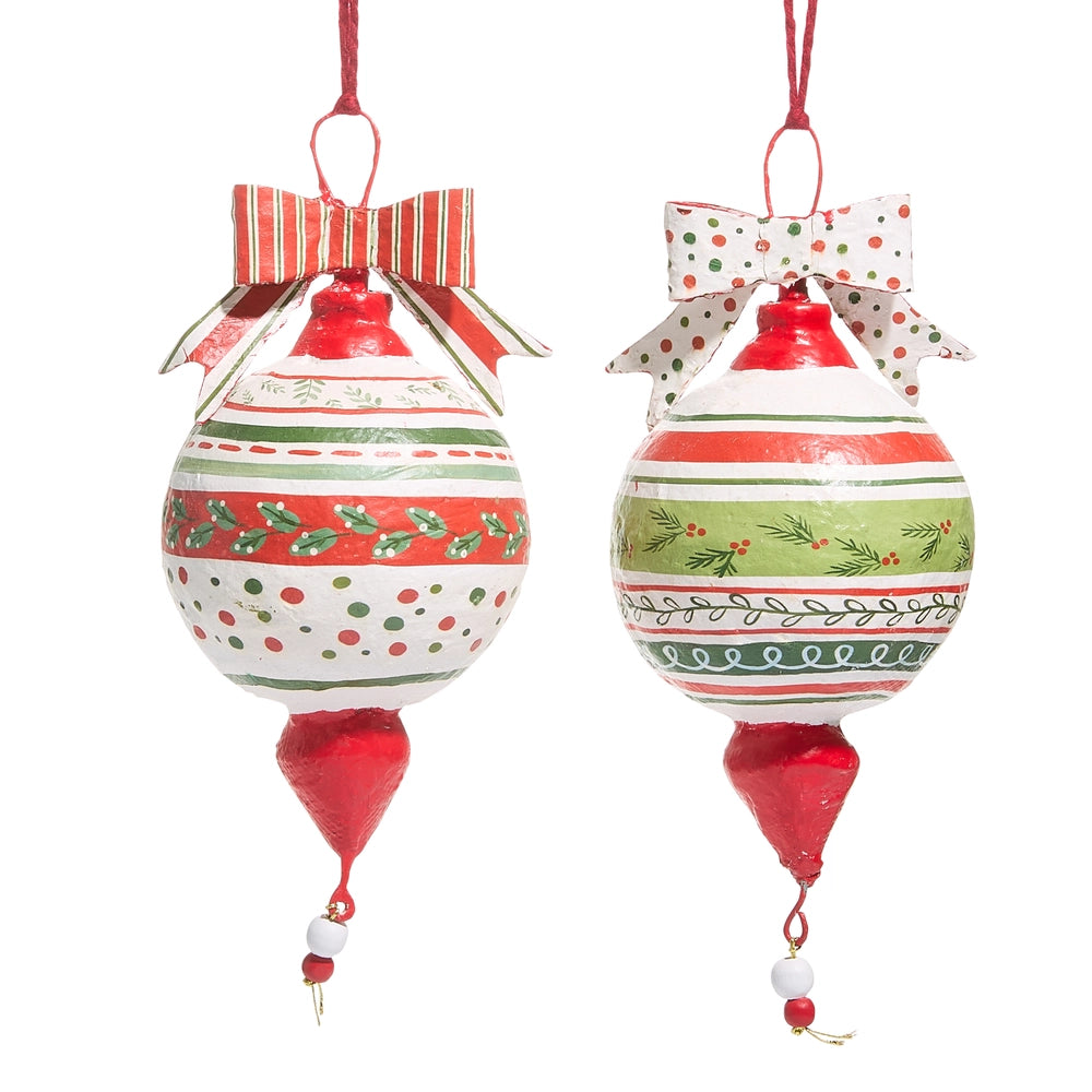Pattern Christmas Paper Mache Hanging Ornament