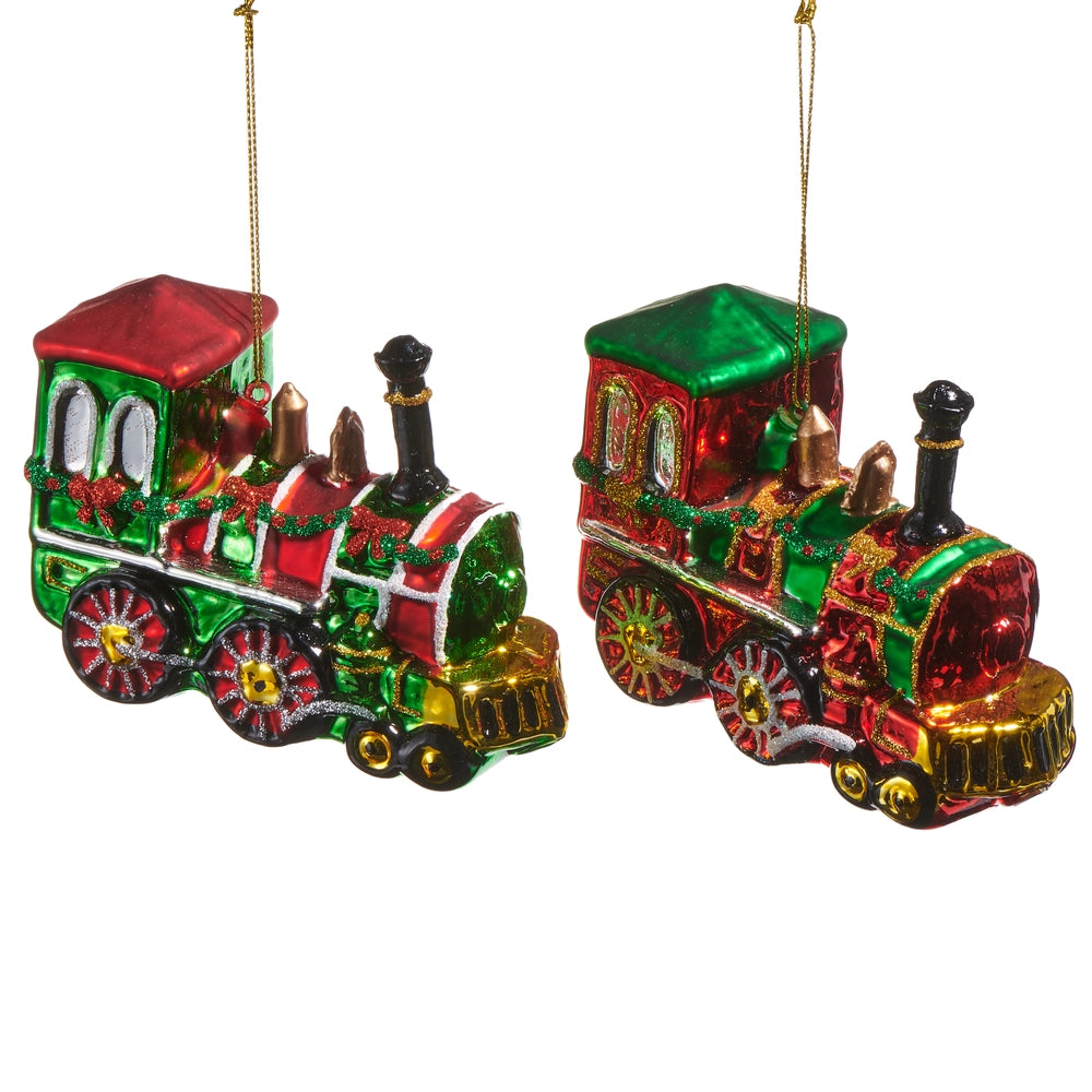 Train Glass Christmas Hanging Ornament
