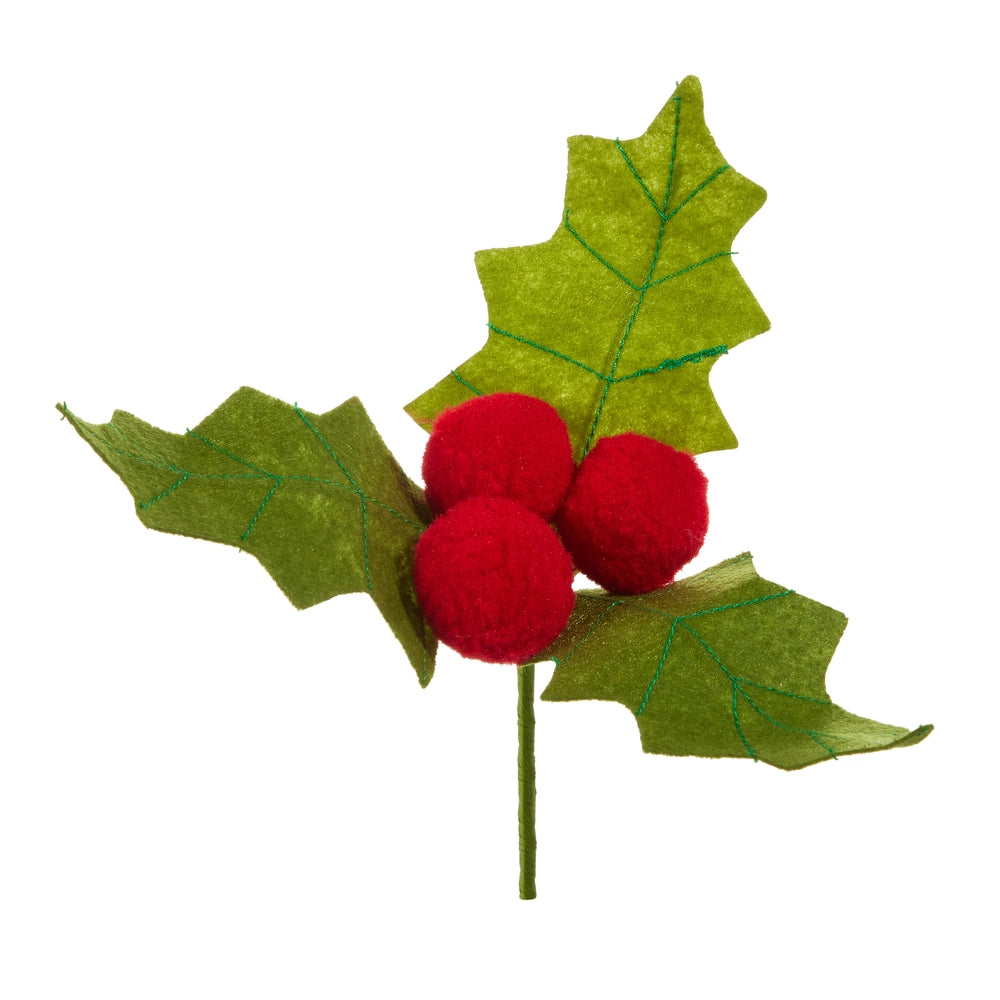 Small Felt Holly Clip-On Ornament