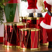Load image into Gallery viewer, Red and Gold Drum Christmas Ornaments Set of 3