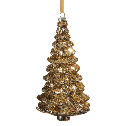 Gold Sequin Glitter Christmas Tree Hanging Ornament
