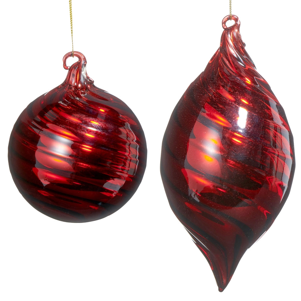 Red Swirl Blown Glass Hanging Ornament