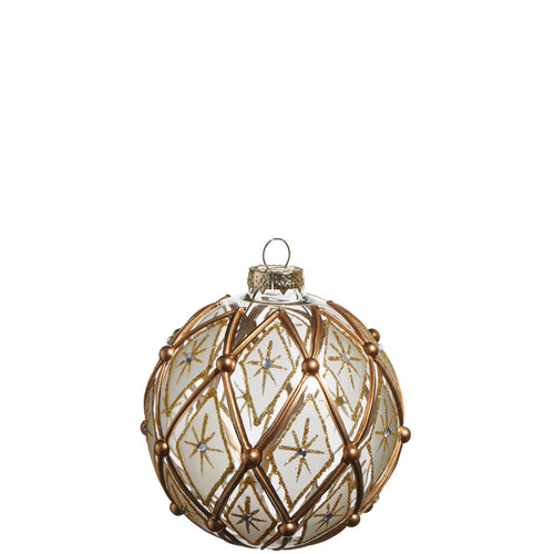 White and Gold Deco Clear Glass Ball Hanging Ornament