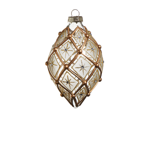 White and Gold Deco Clear Glass FinialHanging Ornament