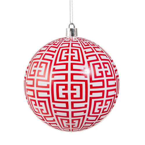 Red Greek Key Ball Hanging Ornament