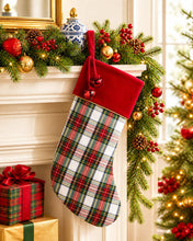 Load image into Gallery viewer, White Plaid Stocking with Bells