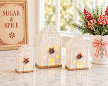 Load image into Gallery viewer, Lighted White Porcelain Christmas Houses Set of 3