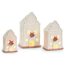 Load image into Gallery viewer, Lighted White Porcelain Christmas Houses Set of 3
