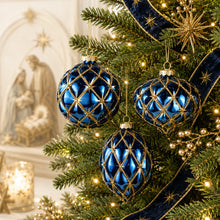 Load image into Gallery viewer, Blue and Gold Harlequin Ornament - Ball