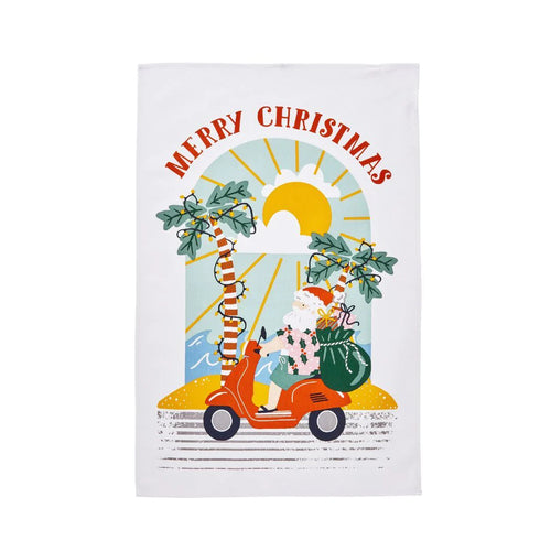 Ulster Weavers Recycled Cotton Tea Towel - Sunny Santa (Blue)