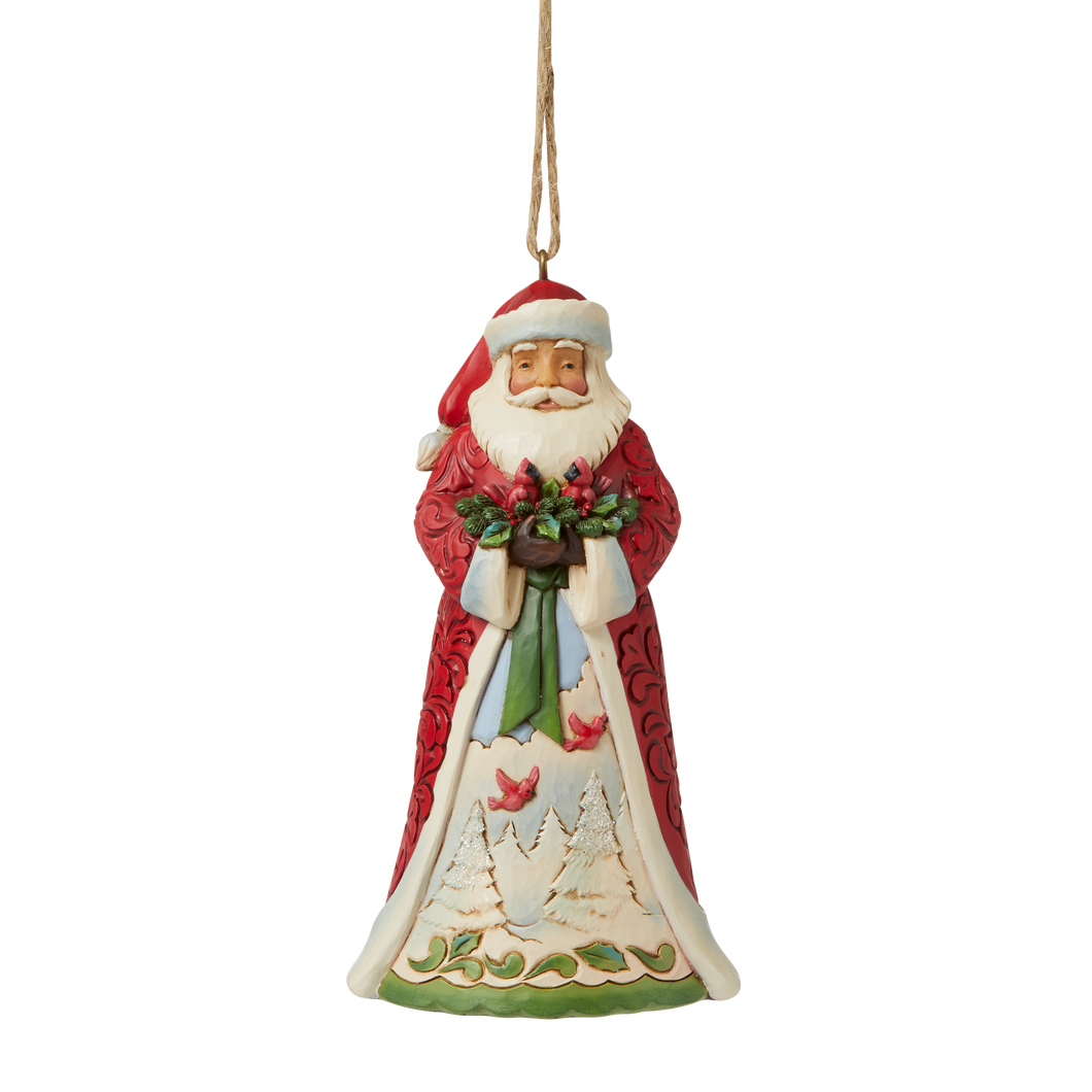 Santa Holding Cardinals Hanging Ornament