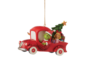 Jim Shore Grinch in Red Truck Hanging Ornament