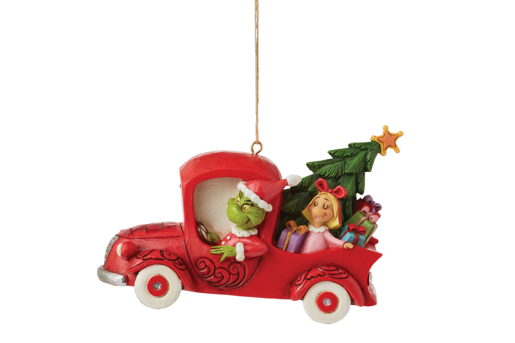 Jim Shore Grinch in Red Truck Hanging Ornament