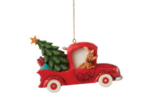 Jim Shore Grinch in Red Truck Hanging Ornament