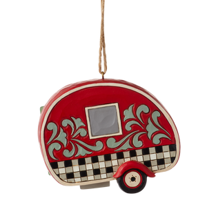 Jim Shore Highland Glen Santa in Plaid Camper Hanging Ornament