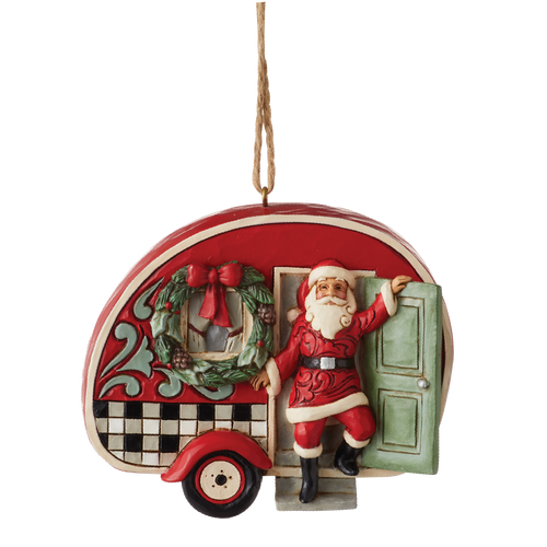 Jim Shore Highland Glen Santa in Plaid Camper Hanging Ornament