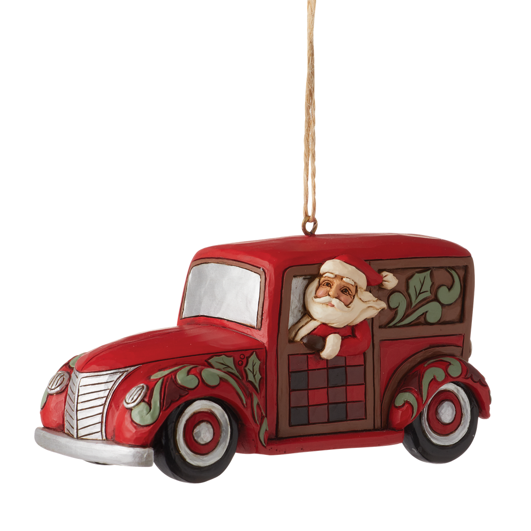 Jim Shore Highland Glen Santa Woody Wagon Hanging Ornament