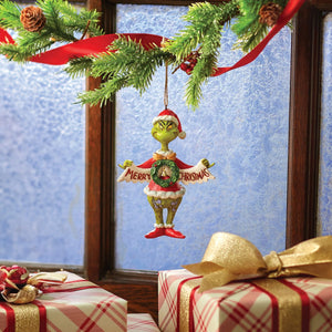 Grinch Holding Banner Hanging Ornament