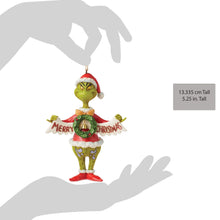 Load image into Gallery viewer, Grinch Holding Banner Hanging Ornament