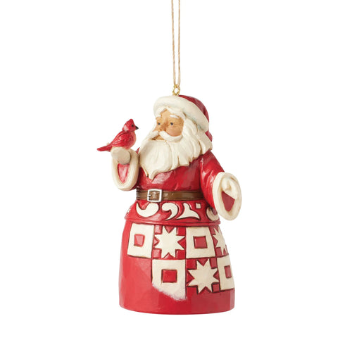 Nordic Noel Santa with Cardinal Hanging Ornament