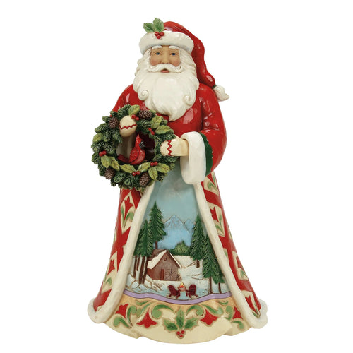 Christmas's Peaceful Retreat Lodge Santa with Wreath & Scene