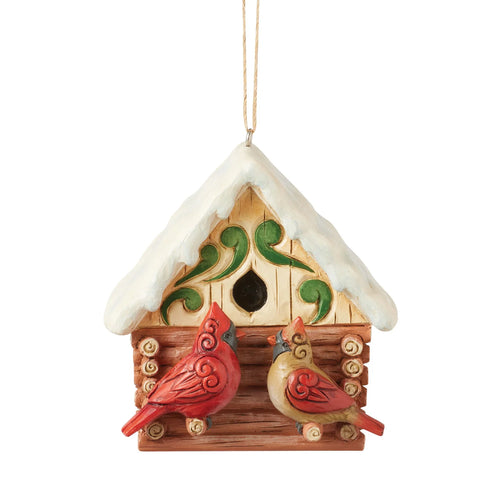 Log Cabin Bird House Hanging Ornament
