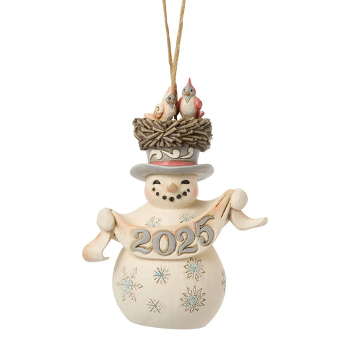 White Woodland 2025 Snowman with Hat Hanging Ornament