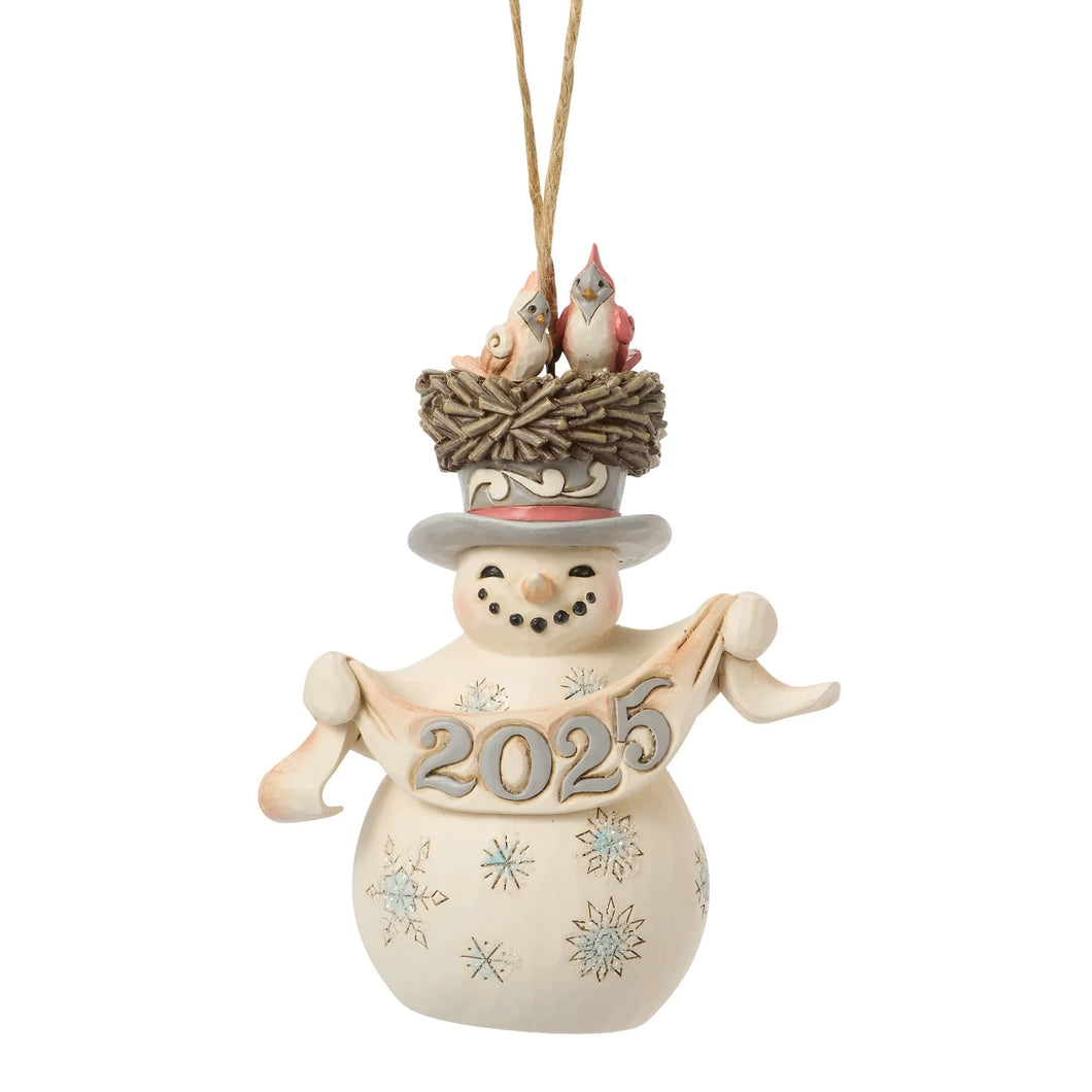 White Woodland 2025 Snowman with Hat Hanging Ornament