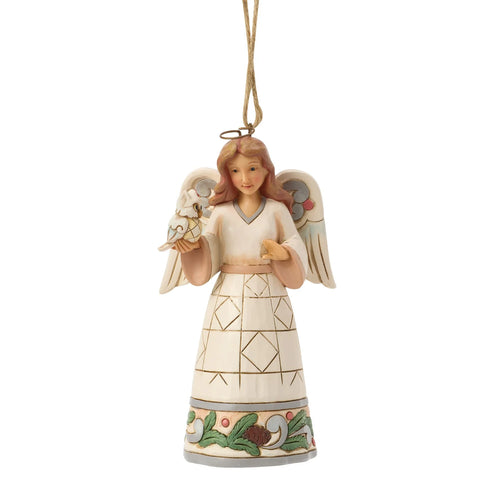 White Woodland Angel with Owl Hanging Ornament