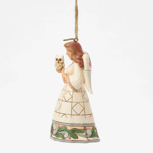 White Woodland Angel with Owl Hanging Ornament