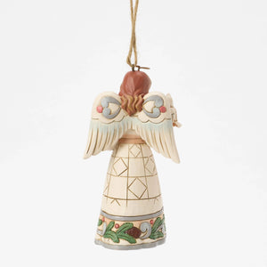 White Woodland Angel with Owl Hanging Ornament