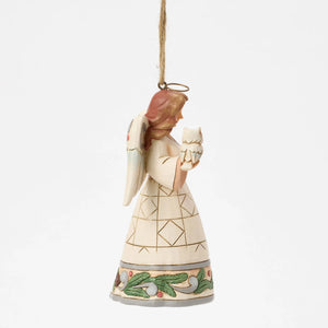 White Woodland Angel with Owl Hanging Ornament