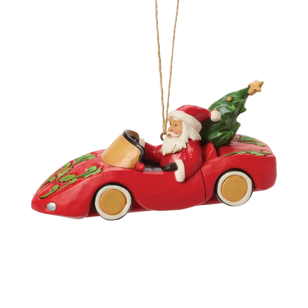 Santa in Sports Car Hanging Ornaments