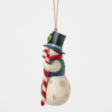 Load image into Gallery viewer, Snowman with Candy Cane Hanging Ornament