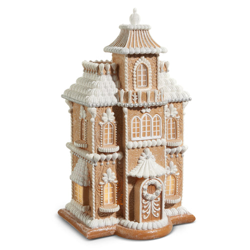 Lighted Brown and White Christmas Gingerbread House Decoration
